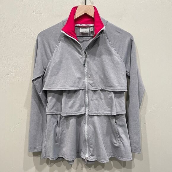 Athleta Renew Tiered Ruffle Zip Jacket Gray - Size: XS - Picture 1 of 8